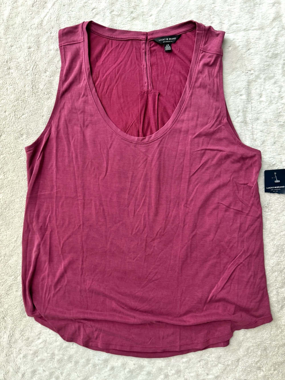 NWT- Lucky Brand Women's Scoop Neck Button Back Tank Top- Raspberry
